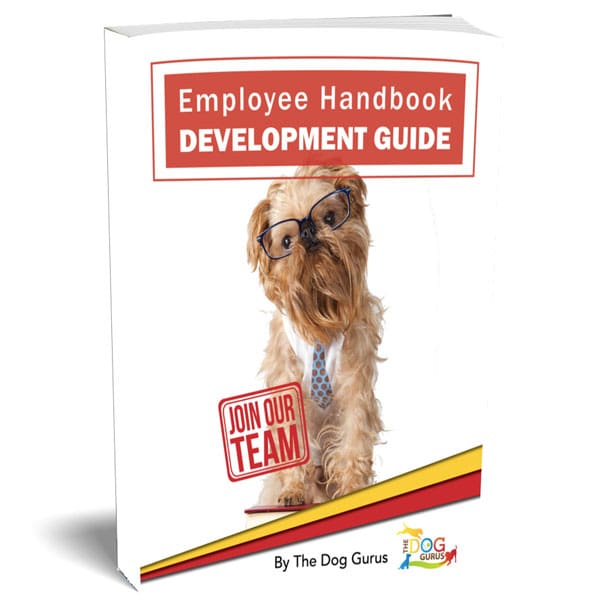 pet industry employee handbook cover written by the dog gurus.